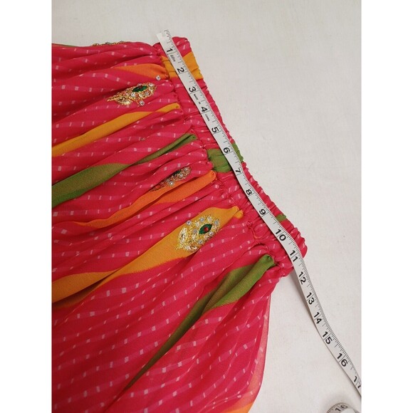 Lehenga Indian Pakistani Wedding Maxi Skirt Womens Pink Gold Polkodot XS - Picture 12 of 12